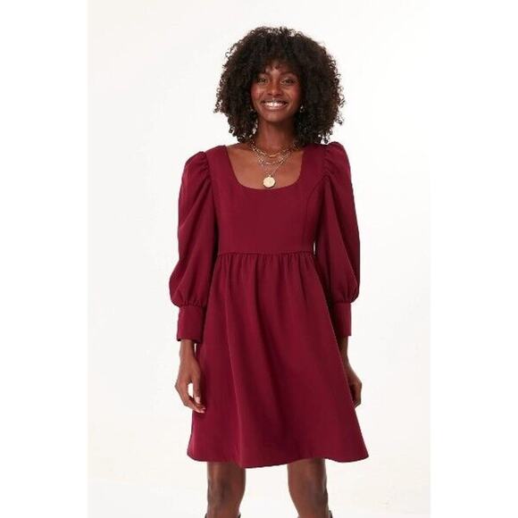 Pomander Place Dress Maroon Merlot Andie Puff Sleeve Fit & Flare Mini Size XL - Picture 1 of 7